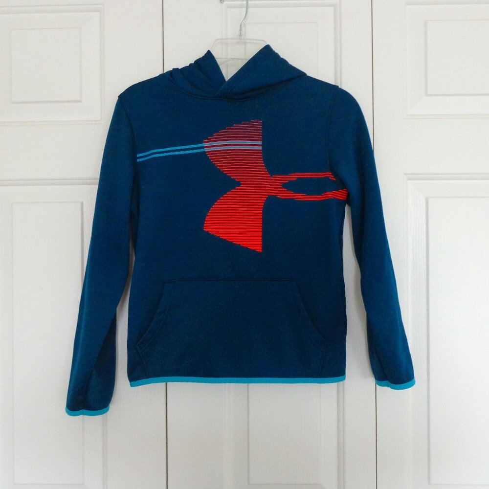 Under Armour Loose Youth Dark Teal/Orange Pull Over Hoodie Size L EUC
